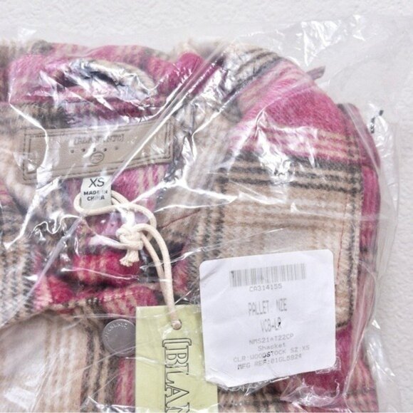 NWT BlankNYC Woodstock Wool Plaid Fringe Shacket XS Pink Oversized Flannel - Picture 5 of 6